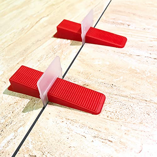 JAPCHET 400 PCS Tile Leveling System Wedges Reusable for 1/8, 1/16, 1/32 Inch Spacers for Tile Leveler Installation, Red