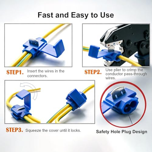 60PCS Solderless Quick Splice Wire Connectors, 22-10 AWG Lock Snap Electrical Wire Connector(22-18AWG Red 20PCS, 18-14AWG Blue 30PCS, 12-10AWG Yellow 10PCS) - style: 22-10 AWG Kit