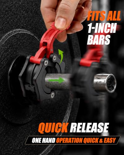 MAXRICH Ultra-Thin 1-Inch Barbell Clamps, Quick Release Weight Clips for 23–30mm Bars, Secure Barbell Collars for Home Gym - color: Black+red