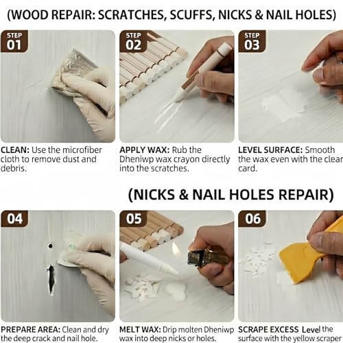4-Color White Wood Repair Wax Sticks: Pure/Milk/Ivory/Warm White - Fix Furniture Scratches, Baseboard Nail Holes, Cabinets, Trim & Doors | Wood Filler Putty Kit