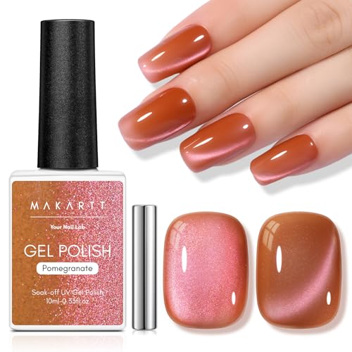 Makartt Cat Eye Gel Nail Polish - 10ml Romantic Holographic Fruit Gel Nail Polish with Magnet Stick, Glitter, UV/LED Curing Salon Home DIY Manicure - Pomegranate - color: Pomegranate