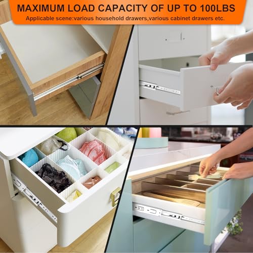 22 inch Drawer Slides 4 Pairs (8pcs) 3 fold Full Extension Side Mount Cabinet Drawer Glides 22" Silver Cabinet Rails for Dresser, Cabinet, Kitchen,Trash Can, Wardrobe 100 LB Capacity - size: 22 Inch