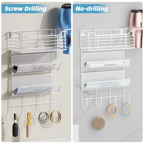 3 Tier Hair Tool Organizer Wall Mount, curling iron holder Basket, White - color: 4 Tiers White