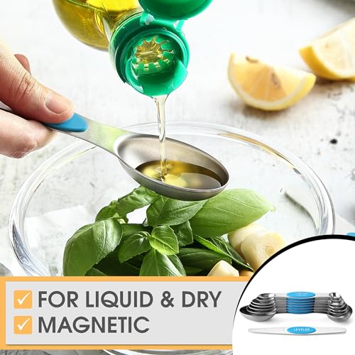 Spring Chef Stainless Steel 8 Magnetic Measuring Spoons for Kitchen, Teal - color: Teal, size: 1-Pack