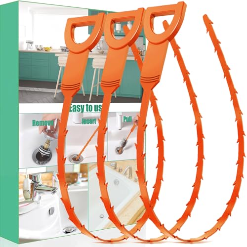 Drain Snake Hair Drain Clog Remover - 3 Pack Shower Sink Unclogger Tool - color: Orange, style: 3 Pack