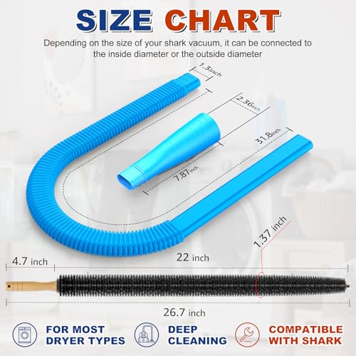 Sealegend 2 PCS Dryer Vent Cleaner Kit, Dryer Lint Vacuum Attachment&Brush - color: Blue