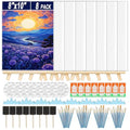 8 Pack Mini Canvas and Easel Set, 8×10 Inch Paint Party Kit Include 8 Small Easels 8 Color Palettes 8 Pen Holders 8 Sponge Brushes 16 Apron and 40 Brushes, Canvas Kit for Painting Party