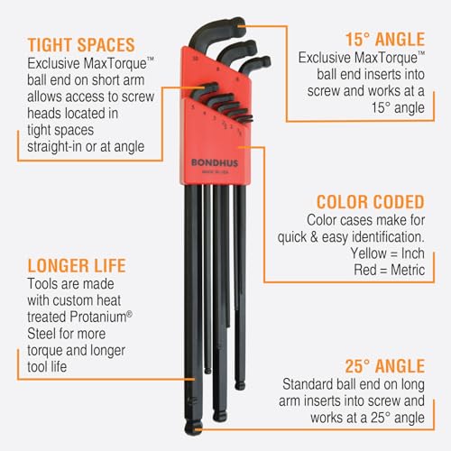 Bondhus 27098 Set of 22 Stubby Double Ball End L-Wrenches XL Double Pk