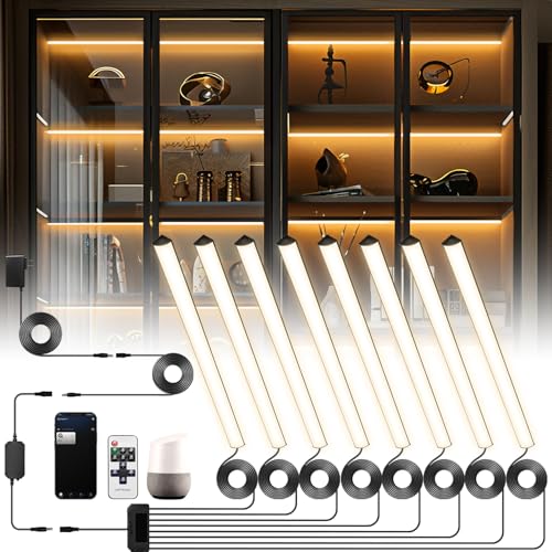 Black Shelf Lights, LED Bookcase Lighting Compatible with Alexa, WiFi Dimmable 2700K Under Shelf Lighting for Bookshelf, Display Case, Cabinets with App, Remote, Memory Function (8Pack 12In) - size: 8Pack 12In