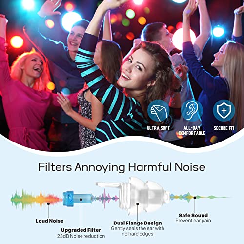 Concert Ear Plugs 2 Pairs, Noise Reduction Music Earplugs for Musicians, DJs, Festival, Raves, Loud Events, Hearing Protection for Adult/Kids 12+, incl Lanyard & Aluminum Case - color: White+blue