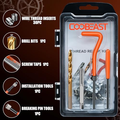 M6x1.0 Thread Repair Kit, Metric Helicoil Repair Kit with HSS Drill Bits - size: M6x1.0