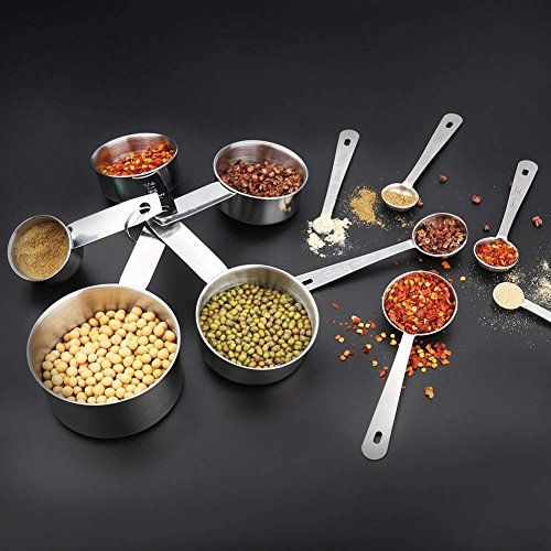 Accmor 11 Piece Stainless Steel Measuring Spoons Cups Set, Premium Stackable Tablespoons Measuring Set for Gift Dry Liquid Ingredients Cooking Baking - color: Silver