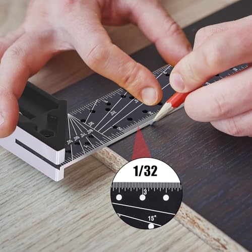 12 Inch Framing Square Carpenter Square, Tri Square Tool, Try Square for Woodworking, T Square Ruler, L Square Ruler, Right Angle Ruler，Framing Tools, Anodized Ruler Body, Black & Black - color: Black&Black