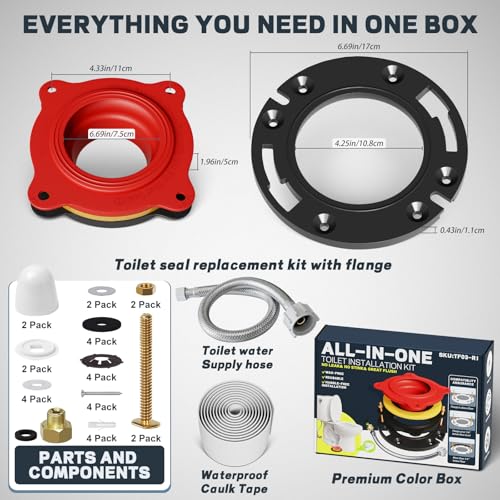 Toilet Flange Repair Kit with Elastic Wax Ring & 16" Supply Line, Universal - style: Elastic Wax Ring Flange Kit with Water Supply Line