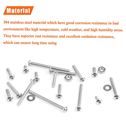 HELIFOUNER 250 Pieces #2-56 x 3/16" 1/4" 5/16" 3/8" 1/2" 5/8" 3/4" 1", Button Head Socket Cap Screws Bolts Washers Nuts Kit, Coarse Thread, Fully Machine Threaded, 304 Stainless Steel - size: #2-56, style: Button Head