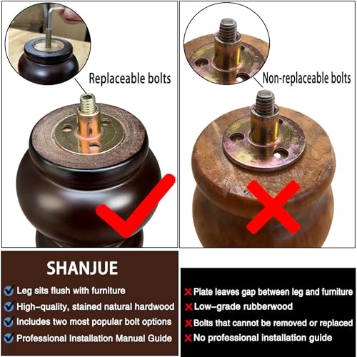 SHANJUE 5 Inch Sofa Legs Wood Round Furniture Feet for Chair & Bed, 4 Pack - size: 5 inch