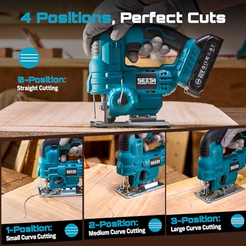SEESII Jig Saw, Cordless Jigsaw Tool with 2×2.0Ah Batteries and Charger - color: Blue