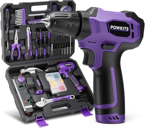 8V Purple Cordless Drill Set for Women, Starter Tool Kit with Drill | Electric Drill, USB Charger, 3/8" Keyless Chuck, 139-PIECE Tool Set with Drill for Home Repairs, DIY Project