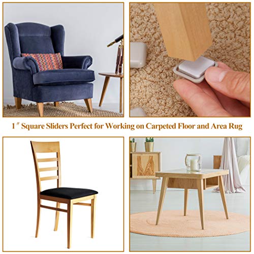 20PCS Furniture Sliders for Carpet & Hardwood Floors,1Inch OD Chair Sliders - size: 1 Inch Square