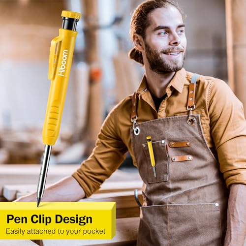 Hiboom 2 Pack Mechanical Deep Hole Carpenter Pencil, 14 Refills - color: Black, Yellow
