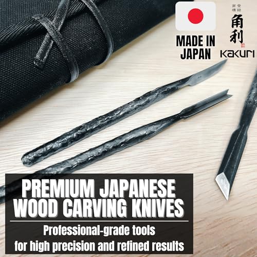 KAKURI Japanese Wood Carving Tools Set, 10-Piece Professional Wood Carving Knife Kit - Hand Forged AOGAMI Blue Paper Steel #2 Blades - Made in Japan