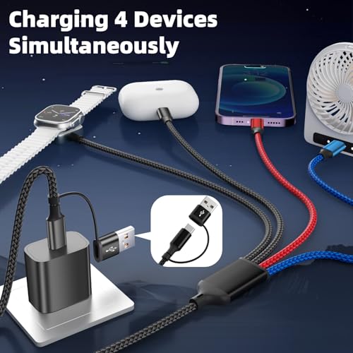 Cruise Essentials 4IN2 Charging Cable for iWatch Charger/iPhone17/IP/Micro - color: Black, size: 1Pack 5FT