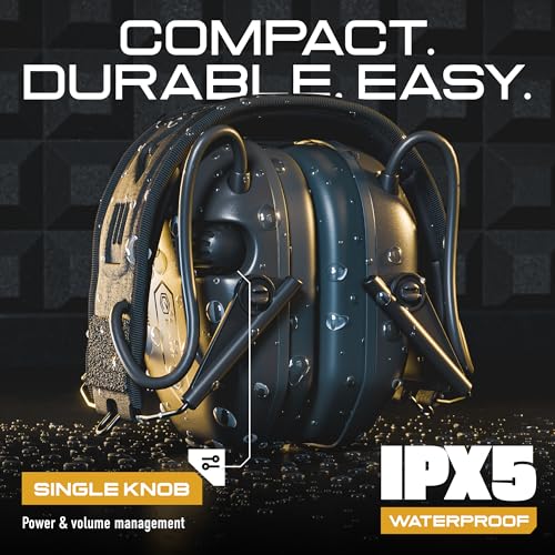 M300A Ear Protection For Gun Range - Shooting Ear Muffs with Ergonomic Gel Cushions, IPX5 Waterproof Gear - color: Black