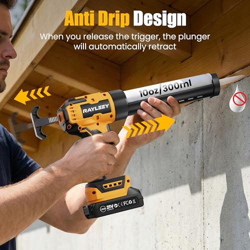 Electric Caulking Gun, Battery Powered Caulk Gun with 2 x 2000mAh Batteries, 9pcs Caulk Remover Tool, 6 Adjustable Speeds, Dripless Auto Retract, LED Light Silicone Gun for Filling, Sealing - color: With 2x 2.0ah Battery