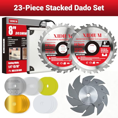 8" Dado Blade Set for Table Saw, 5/8" Arbor with Shims, 23PCS