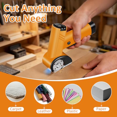 Cordless Electric Scissors - Rechargeable Cardboard Cutter,Cardboard Cutter Electric with 2 x Stainless Steel Rotary Blade,Power Rotary Cutter for Thin Cardboard Box Carpet Leather