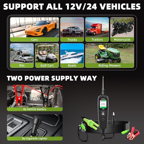 Topdiag P100 Automotive Power Circuit Probe Tester, 12 24V Electrical Short/Open Breaker Finder, AC DC Diode Resistance Relay Tester, Continuity Test Digital Multimeter/Ohmmeters, 20 + 20FT Cable - style: P100