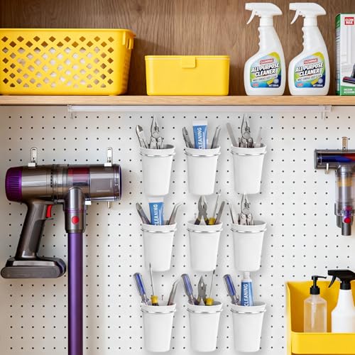 Pegboard Cups With Loops, 9 Pack White Peg Board Pencil Holder Organizer - color: White