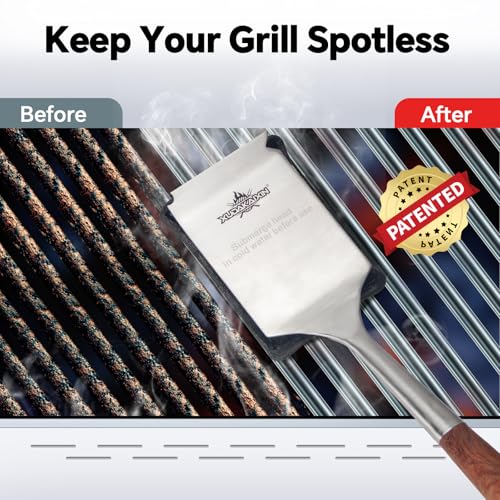 Bristle-Free Steam Cleaning Grill Brush Kit – Luxurious Long Rosewood Handle, Includes 1 Replacement Head – Safe BBQ Grill Cleaning for Outdoor Grill – Great Gift for Men/Dad - color: Steel Fibers Steam Brush