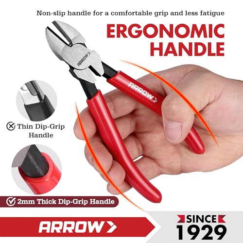 ARROW 6" High Leverage Diagonal Cutting Pliers, Wire Cutters, Side Cutters | Reinforced Jaws, Non-Slip Handle, Premium High Carbon Steel, Comfortable Grip, For Cutting Wires - size: 6 INCH