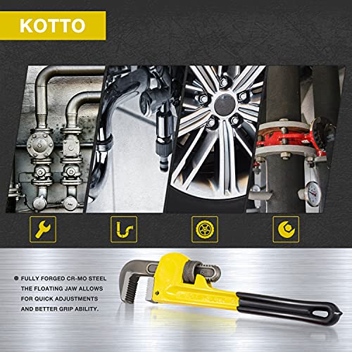 KOTTO Heavy Duty Adjustable Pipe Wrench Set - 3 Pack (8, 10, 12 Inches) Plumbing Wrench Tool with Faucet Pipe Tool in Storage Case