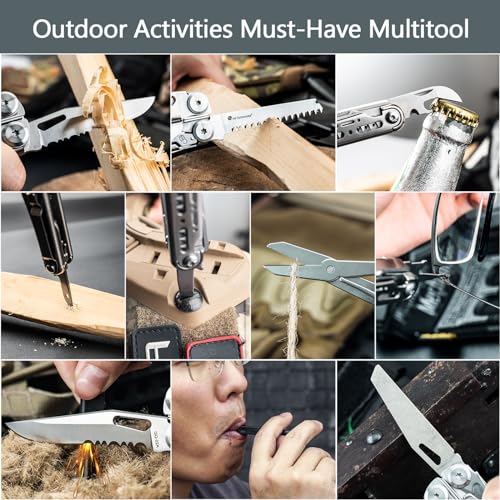 HX OUTDOORS 19 In 1 Multi Tool Pocket Knife Set, Stainless Steel Multitool Pliers with Fire Starter and Glass Breaker, Folding EDC Camping Survival Tools for Men (Silver) - color: Silver