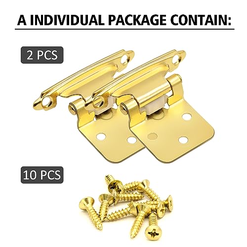 6 Pack (3 Pairs) 1/2 Inch Overlay Brass Gold Hinges Self Closing - color: Brass Gold, size: 6 Pack (3 Pairs)