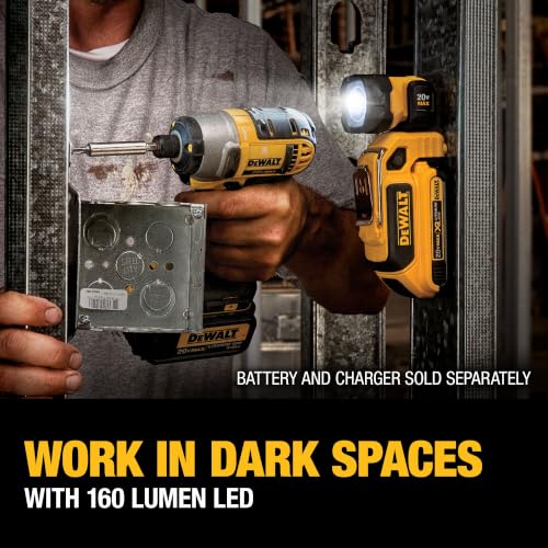 DEWALT 20V MAX LED Work Light Rechargeable, LED Flashlight, Magnetic Flashlight, Freestanding and Clip-On Light, 360 degree pivoting Head, Tool Only (DCL044)