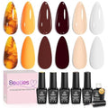 Beetles Fall Gel Polish Set with Blooming Gel, Amber Tortoise Marble Effect - color: A - Amber Brown | Amber Attraction