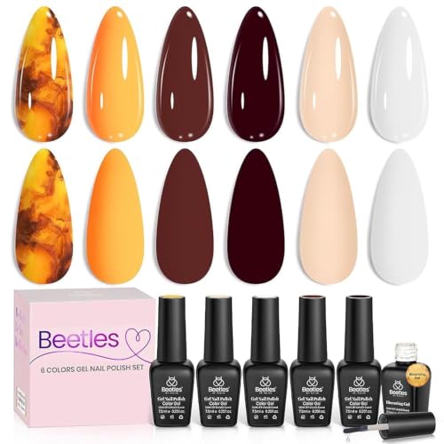 Beetles Fall Gel Polish Set with Blooming Gel, Amber Tortoise Marble Effect - color: A - Amber Brown | Amber Attraction