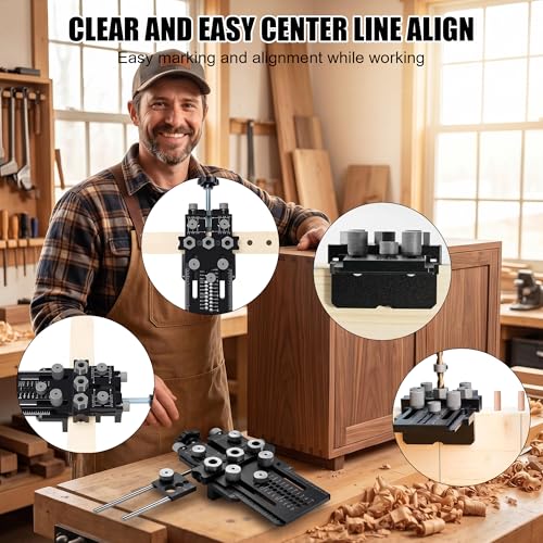 Dowel Jig Kit with Quick Positive Stop and Clamp, Adjustable Doweling Jig - color: Black