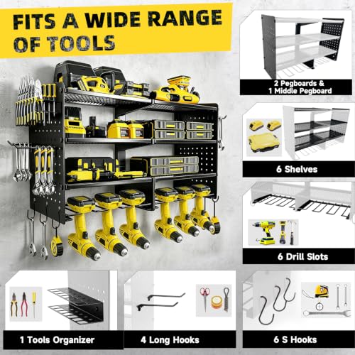Power Tool Organizer Wall Mount, 4 Tier Heavy Duty Tool Storage Rack