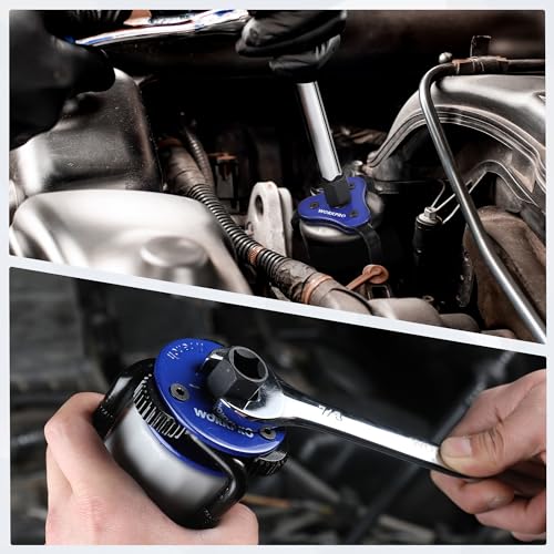 WORKPRO Universal Oil Filter Wrench Adjustable (2-3/4" to 5-1/8"), Oil Filter Removal Tool, Oil Filter Change Set, Ideal for Engine Filters, Conduit, & Fittings - color: Blue
