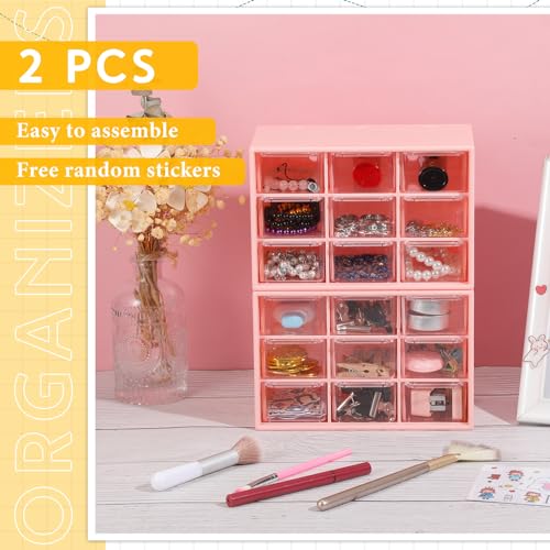 Wenqik 2 Pcs Mini Storage Drawers, Pink - color: Pink
