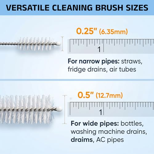 39 Inch Long Pipe Cleaner Brush 2-in-1 Set, 0.25 & 0.5 Inch Diameter Nylon Tube Brushes for Refrigerator Drain Pipe, Aquarium Tube, Coffee Machine, Washing Machine, Air Conditioner