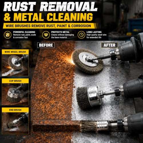 11-Pc Rotary Tool Kit, 1/4" Drill Brush Set for Rust Removal