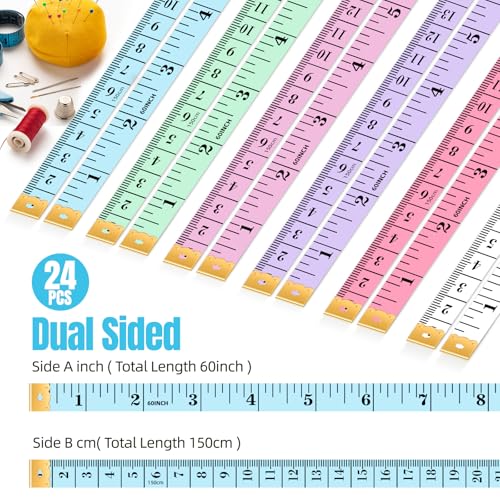 24 Pack Soft Measuring Tape for Sewing - 6 Colors, Dual Scale 60 in/150 cm - color: 24PCS-multicolor