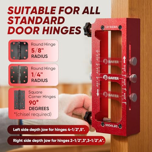 Saker Door Hinge Jig and Deep Hole Pencil Set,Aluminum Alloy Doors Hinges Router Jig,Adjustable Doors Jamb Hinge Jigs,Fits Door Hinges from 2.5" to 5" Length and Thicknesses,Radius 1/4” or Radius 5/8” - size: Door Hinge Jig and Deep Hole Pencil