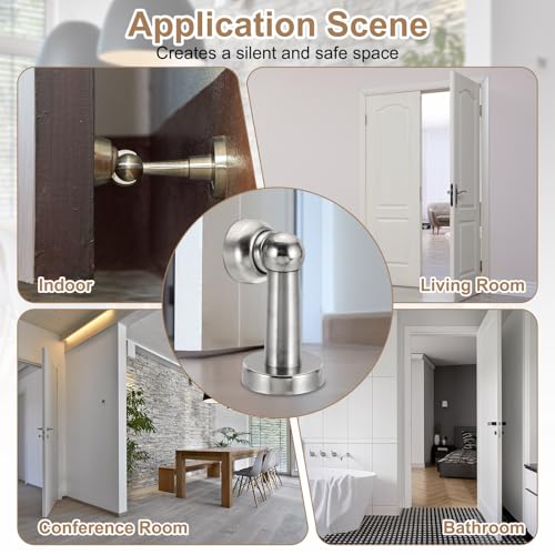 uxcell 5.7" Magnetic Door Stoppers, Wall Floor Mounted Magnetic Door Catch Holder, Stainless Steel Door Stops for Bedroom, Bathroom, Kitchen, Office, Silver - size: 5.7"