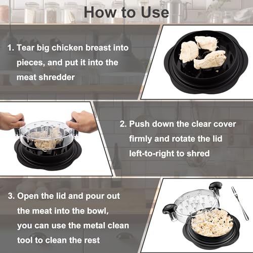 Chicken Shredder Tool Twist Large Meat Shredder with Brush&Fork, Black - color: Black